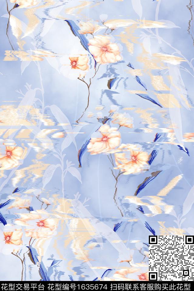 植物花卉抽象花卉数码印花花型下载（图片编号: 1635674） - 瓦栏（Walan）