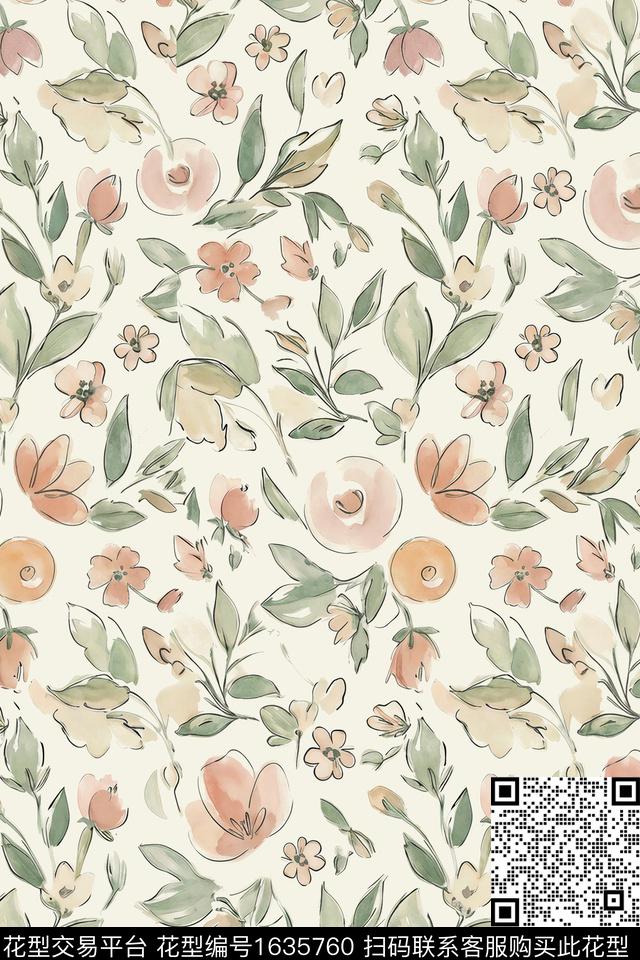 花卉水彩花卉小碎花数码印花花型下载（图片编号: 1635760） - 瓦栏（Walan）