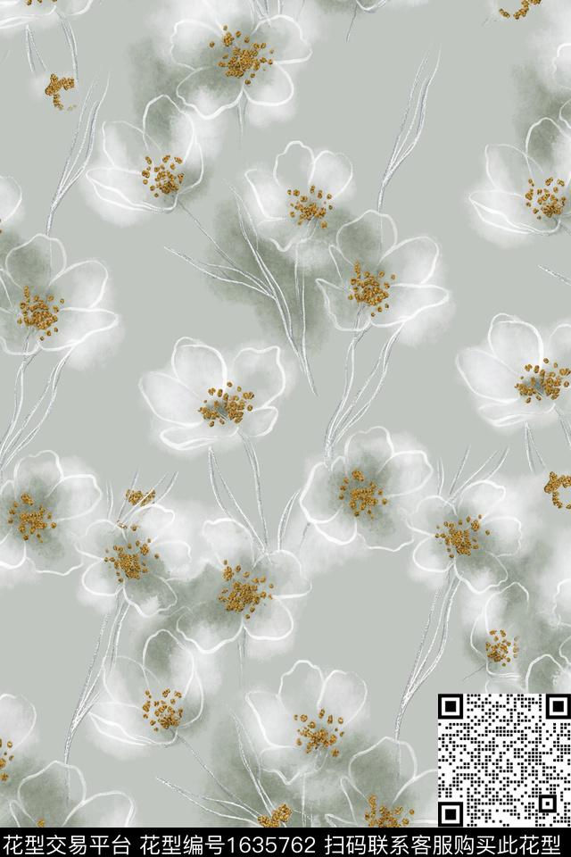 花卉线条花卉渐变数码印花花型下载（图片编号: 1635762） - 瓦栏（Walan）
