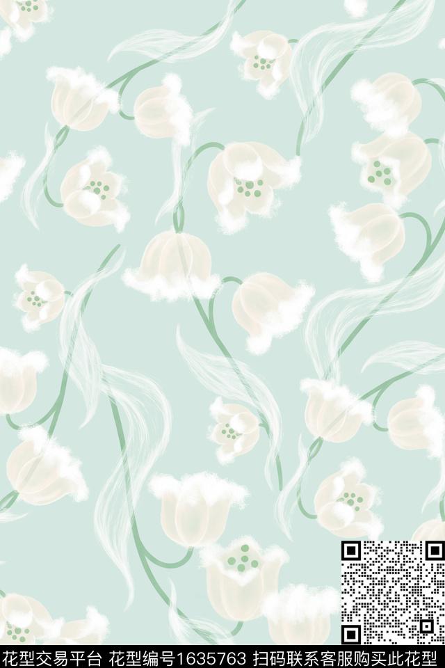 花卉小清新铃兰数码印花花型下载（图片编号: 1635763） - 瓦栏（Walan）
