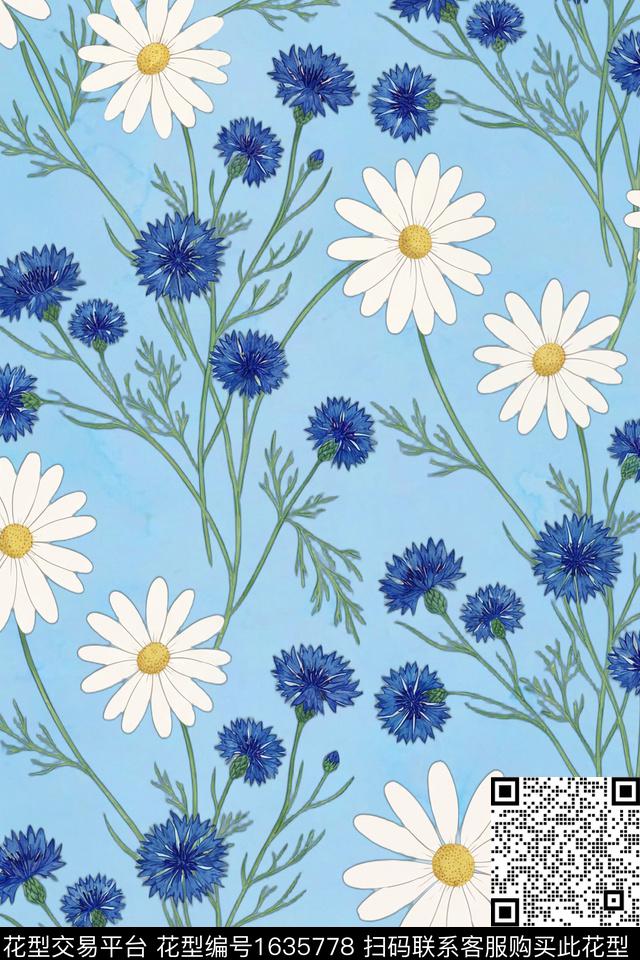 小清新田园小雏菊数码印花花型下载（图片编号: 1635778） - 瓦栏（Walan）