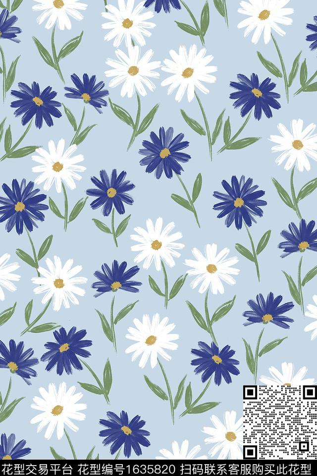 小清新花卉雏菊数码印花花型下载（图片编号: 1635820） - 瓦栏（Walan）