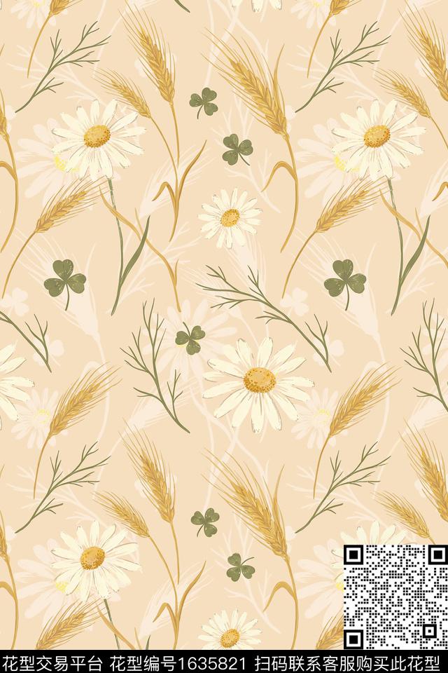 小清新花卉麦穗数码印花花型下载（图片编号: 1635821） - 瓦栏（Walan）