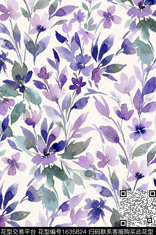 花卉水彩花卉跳接数码印花花型下载（图片编号: 1635824） - 瓦栏（Walan）