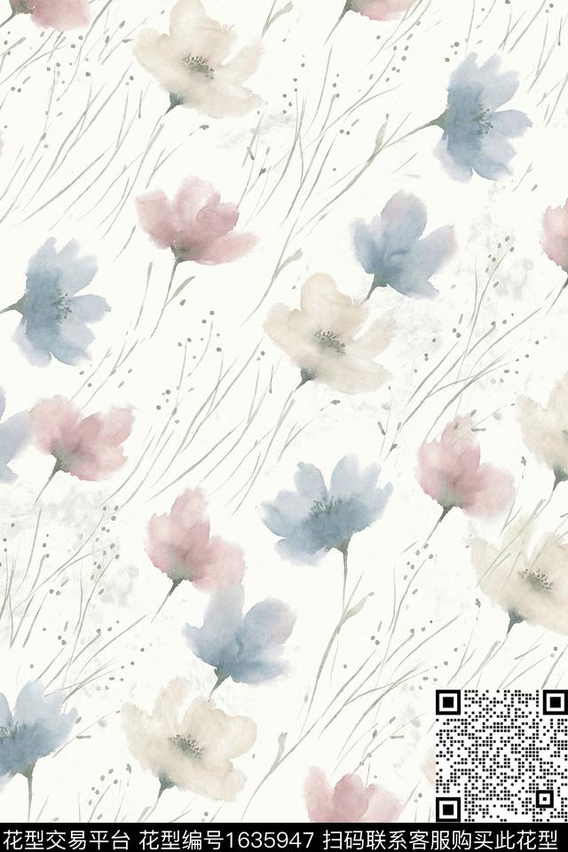 花卉水彩花卉跳接数码印花花型下载（图片编号: 1635947） - 瓦栏（Walan）