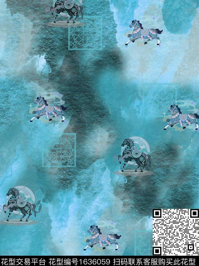 晕染肌理古典花纹几何花卉数码印花花型下载（图片编号: 1636059） - 瓦栏（Walan）