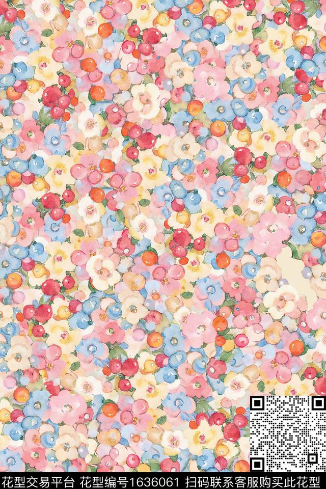 水彩花卉跳接数码印花花型下载（图片编号: 1636061） - 瓦栏（Walan）