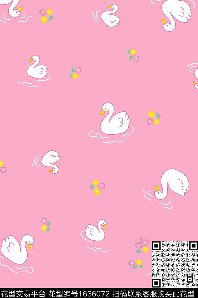 鸭子趣味可爱数码印花花型下载（图片编号: 1636072） - 瓦栏（Walan）