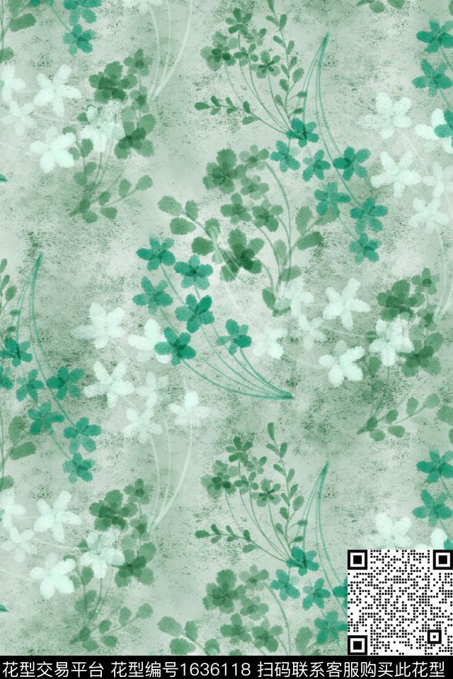 侘寂花卉小碎花数码印花花型下载（图片编号: 1636118） - 瓦栏（Walan）