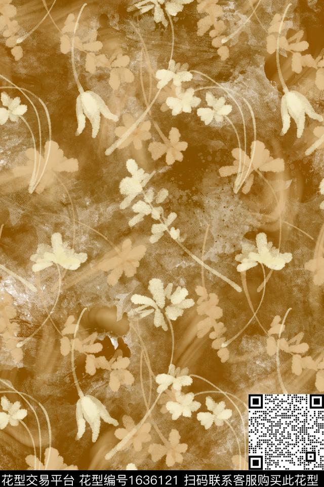 剪影侘寂花卉数码印花花型下载（图片编号: 1636121） - 瓦栏（Walan）