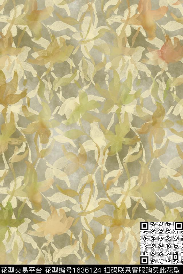 剪影侘寂花卉数码印花花型下载（图片编号: 1636124） - 瓦栏（Walan）