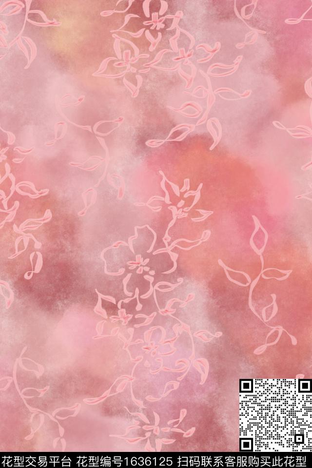 侘寂花卉水彩数码印花花型下载（图片编号: 1636125） - 瓦栏（Walan）
