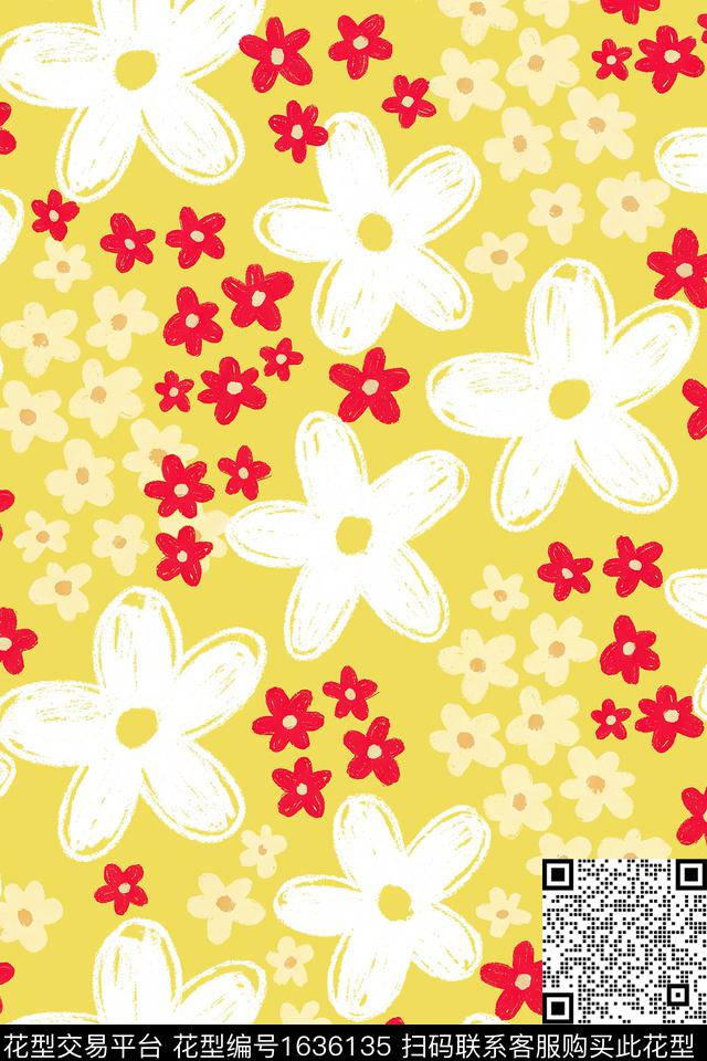 花卉跳接水彩花卉数码印花花型下载（图片编号: 1636135） - 瓦栏（Walan）