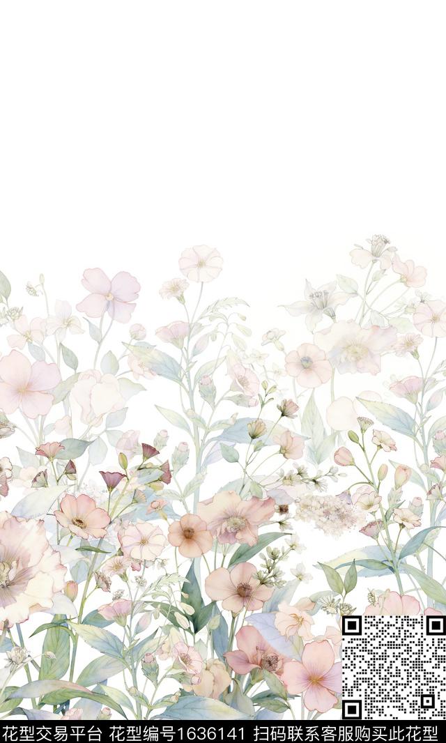 影花植物定位花数码印花花型下载（图片编号: 1636141） - 瓦栏（Walan）