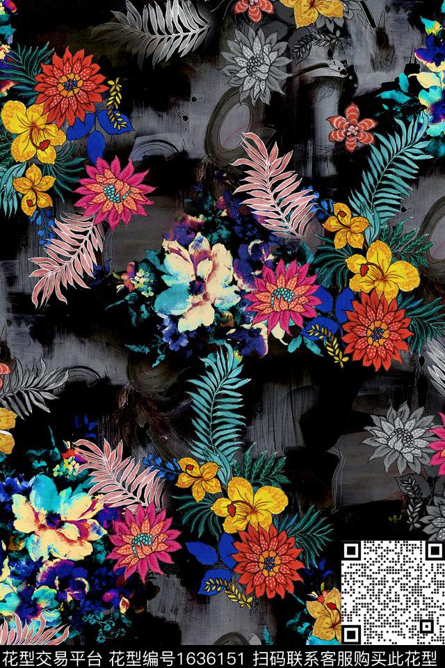 影花花卉中老年数码印花花型下载（图片编号: 1636151） - 瓦栏（Walan）