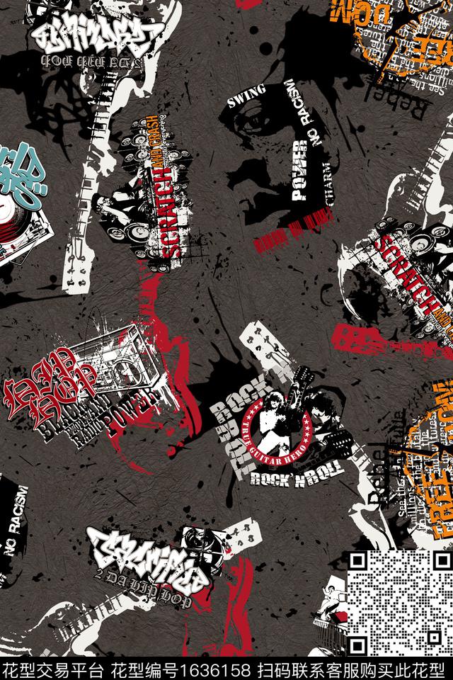 休闲朋克男装数码印花花型下载（图片编号: 1636158） - 瓦栏（Walan）