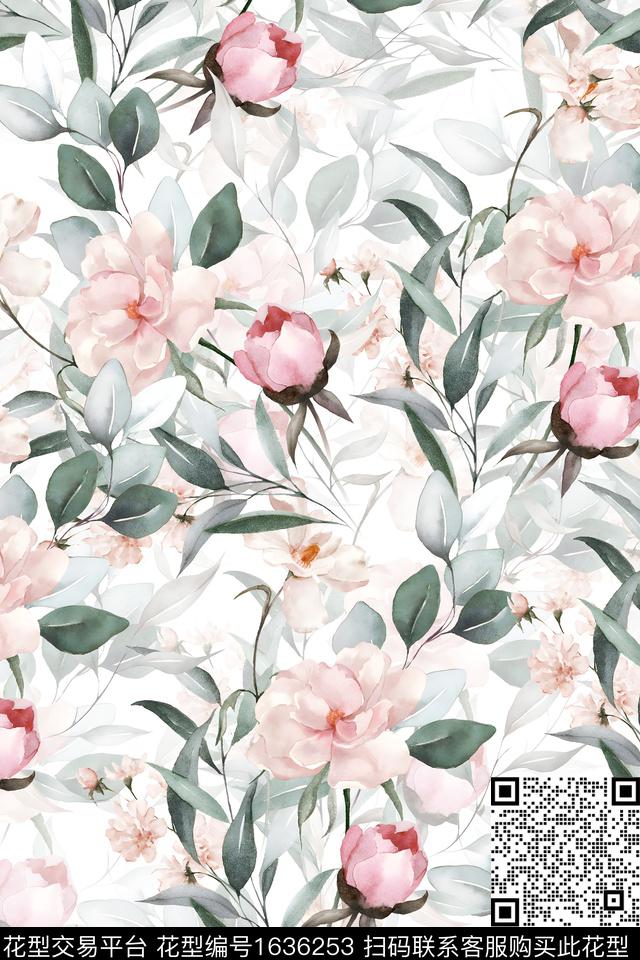 花卉水彩花卉影花数码印花花型下载（图片编号: 1636253） - 瓦栏（Walan）