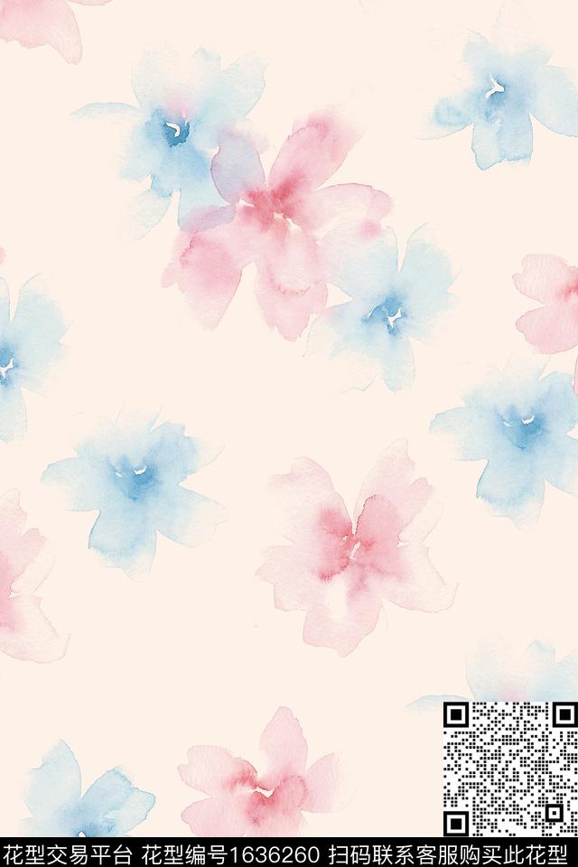 小清新水彩花卉跳接数码印花花型下载（图片编号: 1636260） - 瓦栏（Walan）