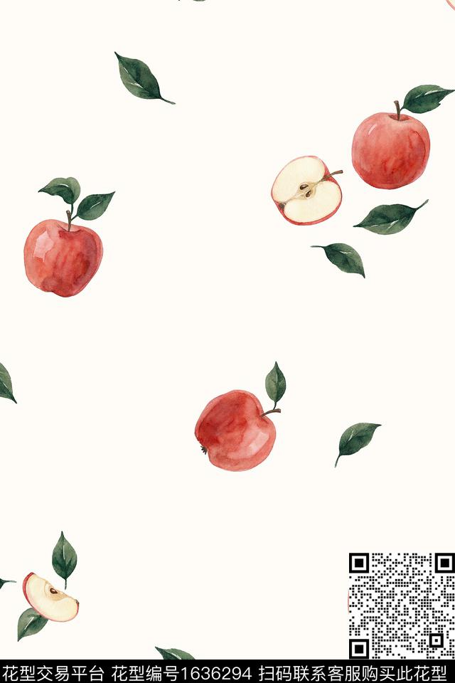 趣味苹果水果数码印花花型下载（图片编号: 1636294） - 瓦栏（Walan）