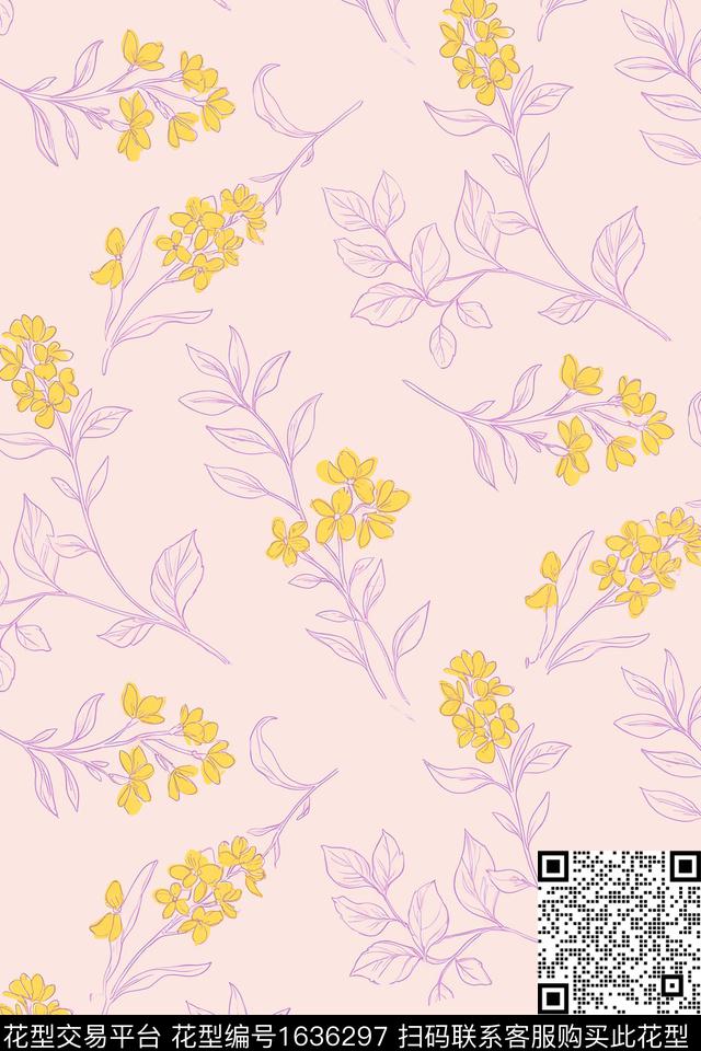 线条花卉花卉简笔画数码印花花型下载（图片编号: 1636297） - 瓦栏（Walan）