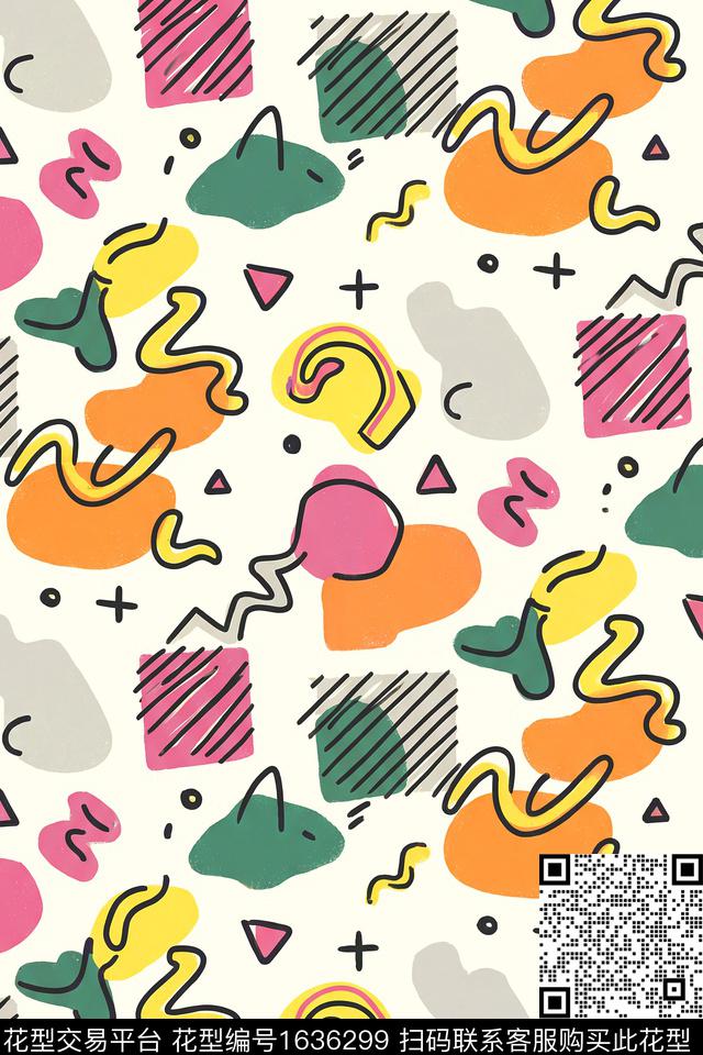 趣味抽象线条数码印花花型下载（图片编号: 1636299） - 瓦栏（Walan）