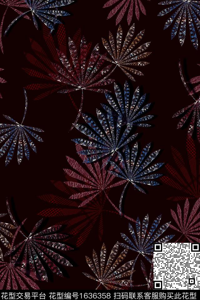 中老年复古绿植树叶数码印花花型下载（图片编号: 1636358） - 瓦栏（Walan）