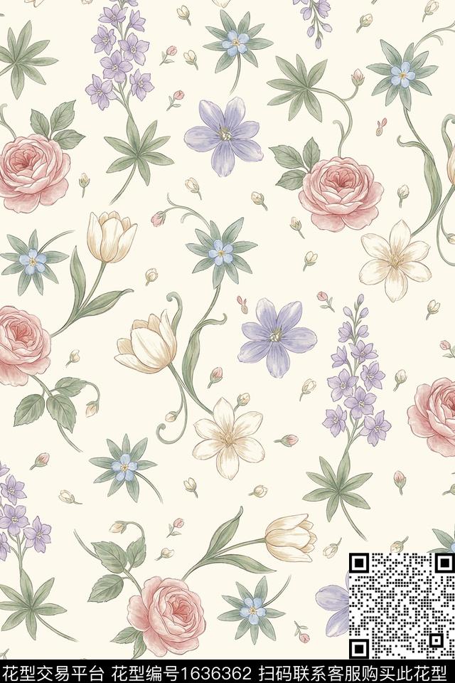 花卉小清新跳接数码印花花型下载（图片编号: 1636362） - 瓦栏（Walan）