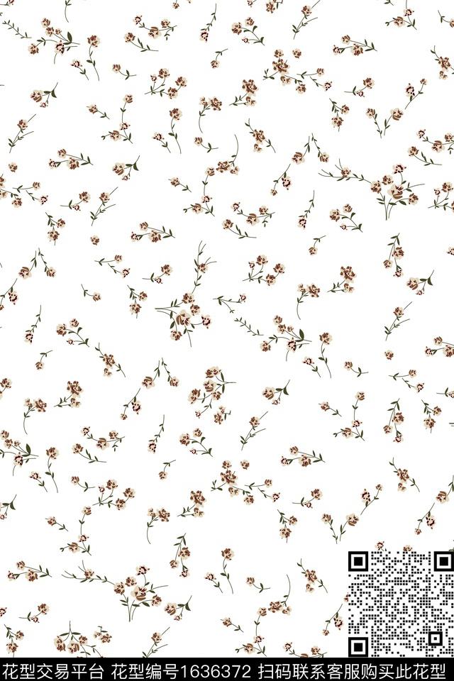 植物小清新满版散花数码印花花型下载（图片编号: 1636372） - 瓦栏（Walan）