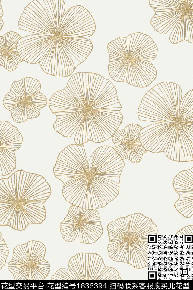 叶子跳接抽象数码印花花型下载（图片编号: 1636394） - 瓦栏（Walan）