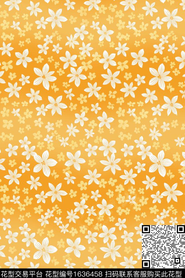 花卉小碎花渐变数码印花花型下载（图片编号: 1636458） - 瓦栏（Walan）