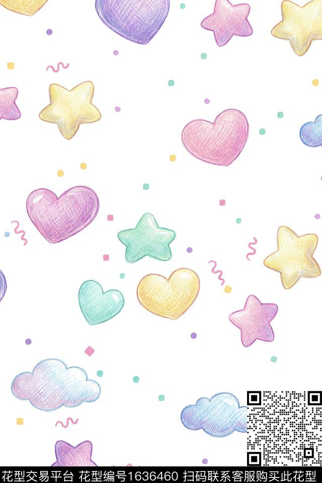 趣味爱心手绘数码印花花型下载（图片编号: 1636460） - 瓦栏（Walan）