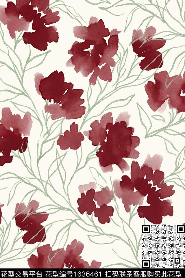 抽象花卉花卉水彩花卉数码印花花型下载（图片编号: 1636461） - 瓦栏（Walan）