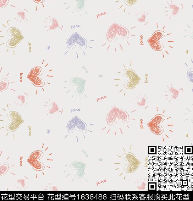 线条趣味爱心数码印花花型下载（图片编号: 1636486） - 瓦栏（Walan）