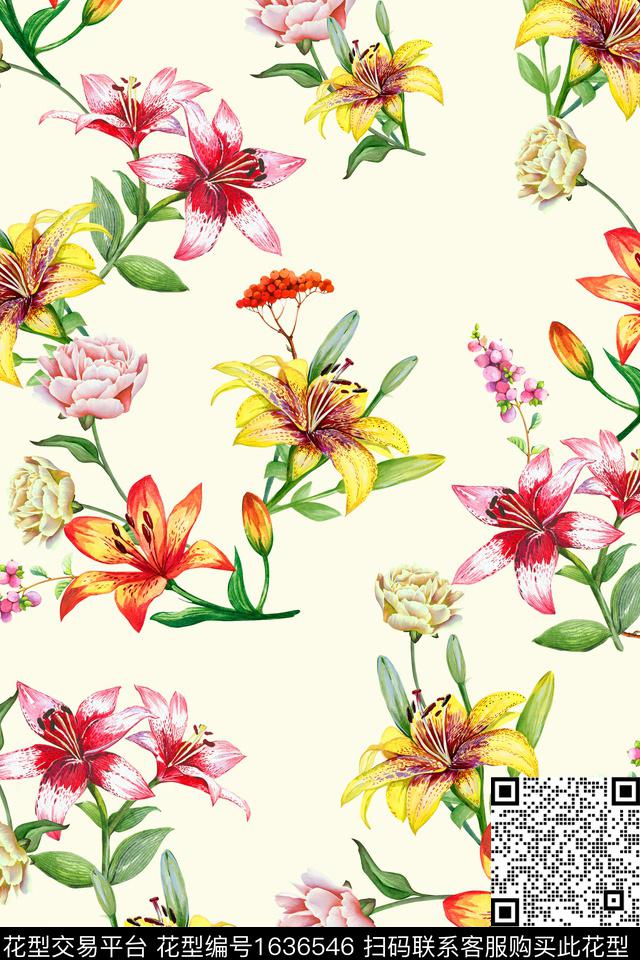 年轻女装花卉春夏花型数码印花花型下载（图片编号: 1636546） - 瓦栏（Walan）
