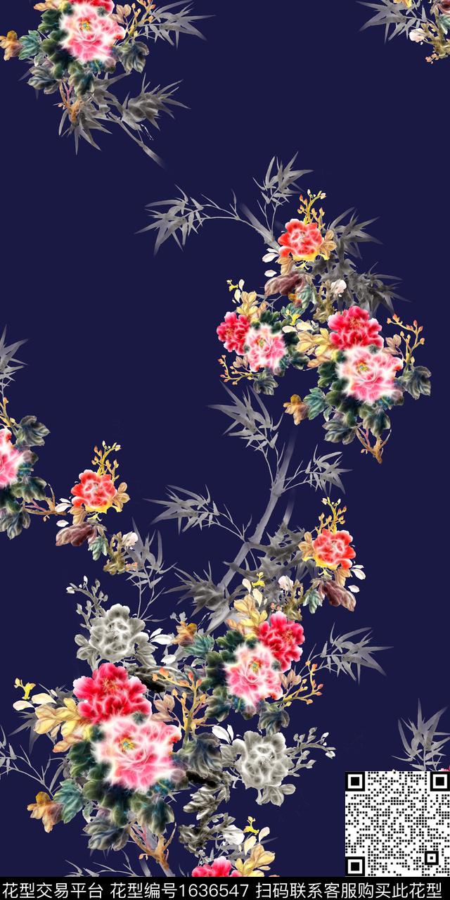 中国风定位花花卉数码印花花型下载（图片编号: 1636547） - 瓦栏（Walan）