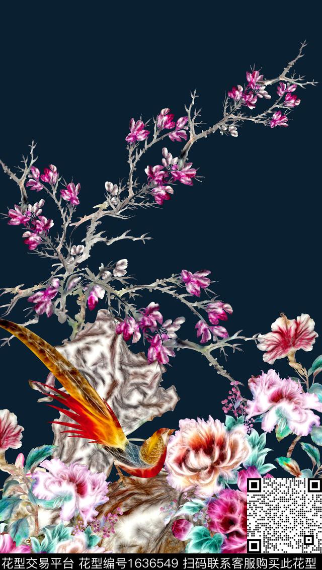 中国风定位花花卉数码印花花型下载（图片编号: 1636549） - 瓦栏（Walan）