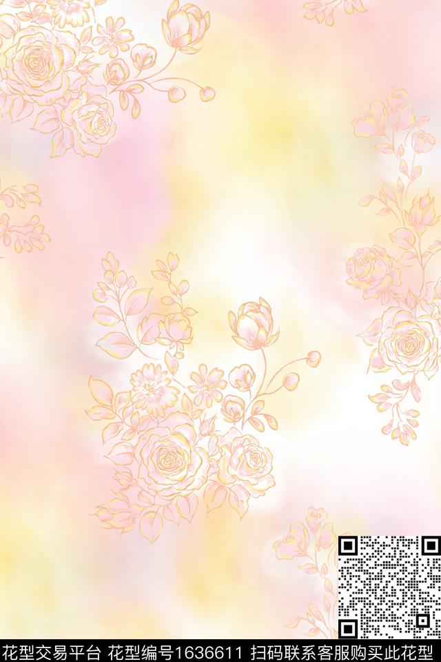 花卉手绘花卉抽象数码印花花型下载（图片编号: 1636611） - 瓦栏（Walan）