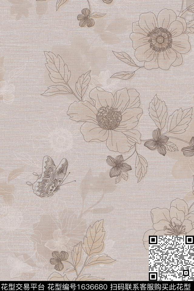 花卉抽象刺绣笔触数码印花花型下载（图片编号: 1636680） - 瓦栏（Walan）