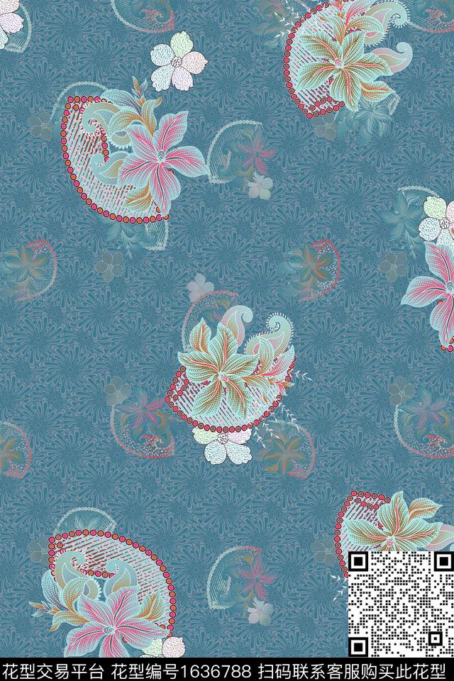 花卉中老年民族纹样数码印花花型下载（图片编号: 1636788） - 瓦栏（Walan）