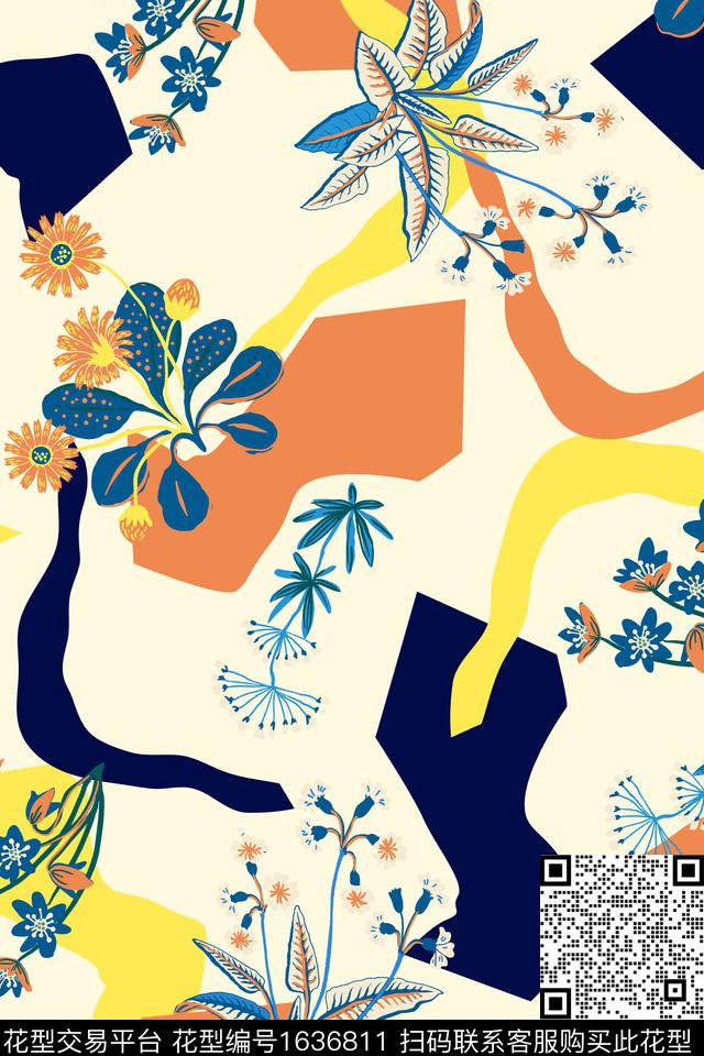 年轻女装花卉春夏花型数码印花花型下载（图片编号: 1636811） - 瓦栏（Walan）