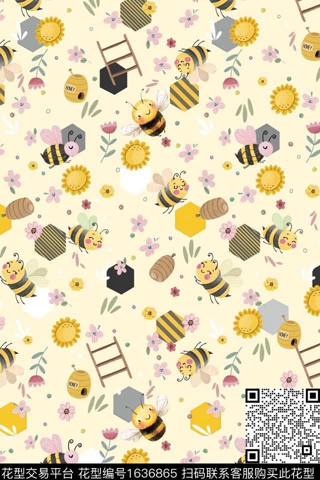 花卉童装蜜蜂数码印花花型下载（图片编号: 1636865） - 瓦栏（Walan）