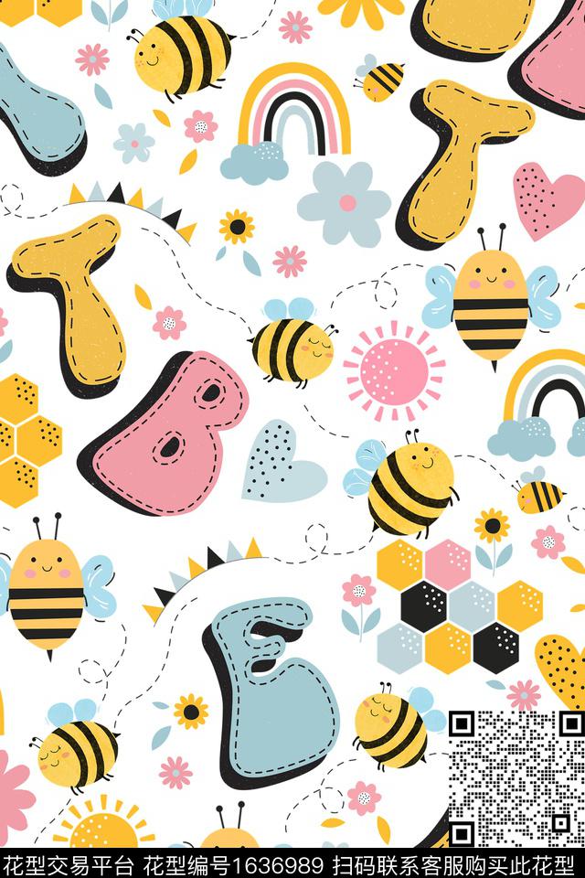 童装蜜蜂卡通数码印花花型下载（图片编号: 1636989） - 瓦栏（Walan）