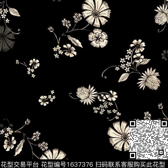 花卉跳接影花数码印花花型下载（图片编号: 1637376） - 瓦栏（Walan）