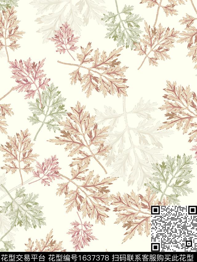 植物跳接叶子数码印花花型下载（图片编号: 1637378） - 瓦栏（Walan）