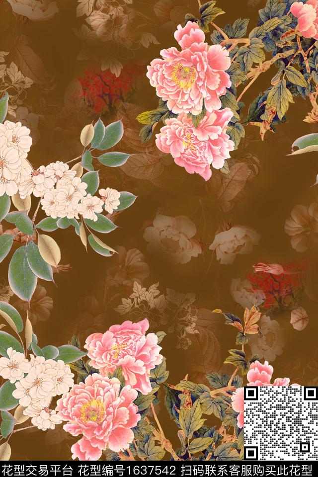 大花花卉中老年数码印花花型下载（图片编号: 1637542） - 瓦栏（Walan）
