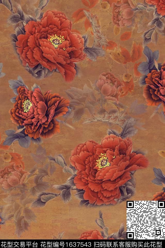 大花花卉中老年数码印花花型下载（图片编号: 1637543） - 瓦栏（Walan）