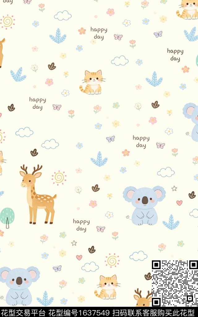 动物长颈鹿猫数码印花花型下载（图片编号: 1637549） - 瓦栏（Walan）