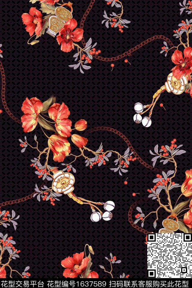 民族风花卉底纹数码印花花型下载（图片编号: 1637589） - 瓦栏（Walan）
