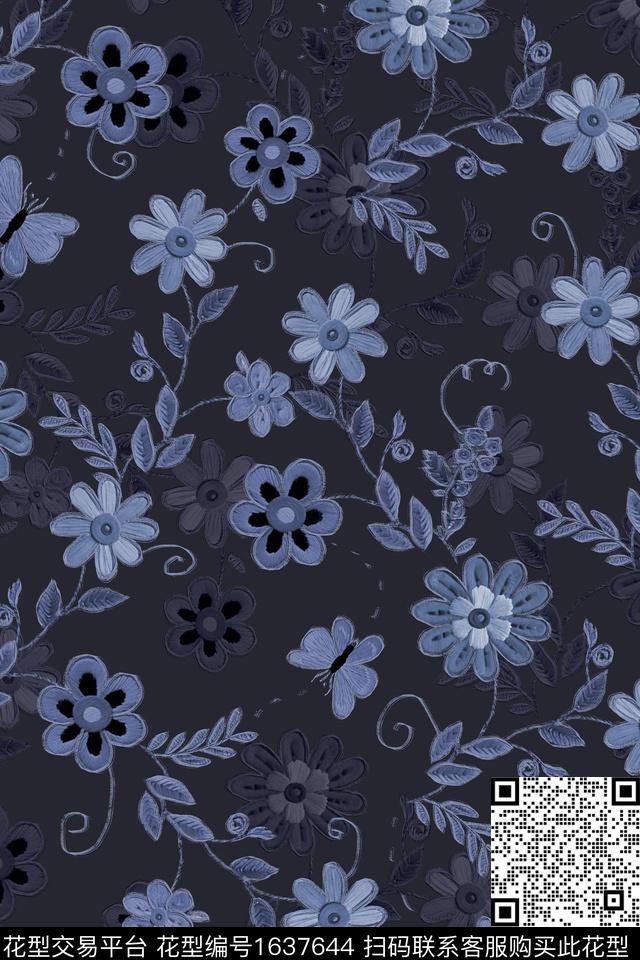 民族风花卉蝴蝶数码印花花型下载（图片编号: 1637644） - 瓦栏（Walan）