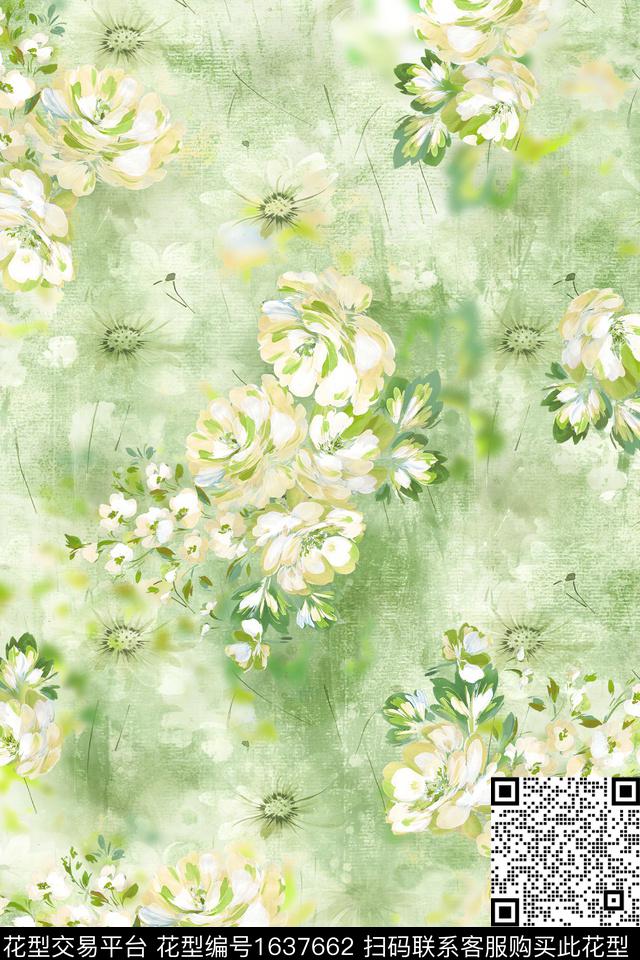 年轻女性花卉水彩数码印花花型下载（图片编号: 1637662） - 瓦栏（Walan）
